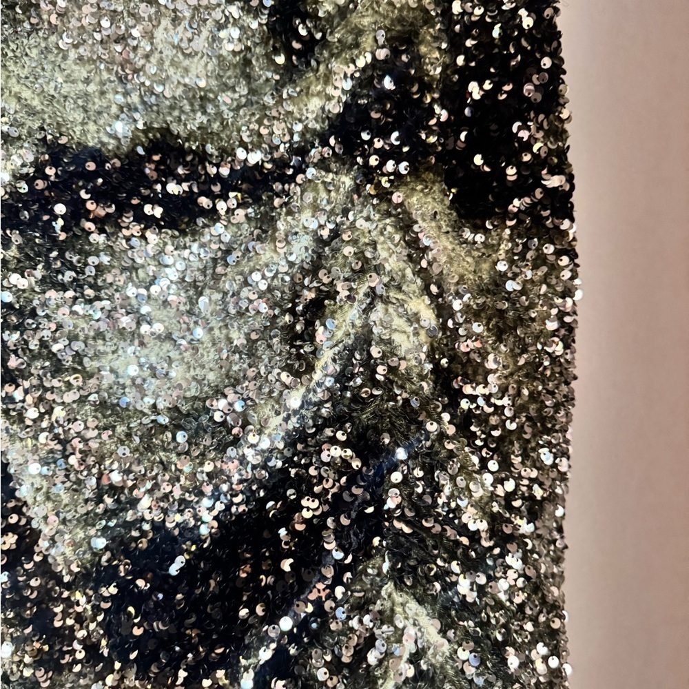 Hugo Boss Sequin Mini Skirt Metallic Silver Black Party NYE Glam XXL - Picture 3 of 9